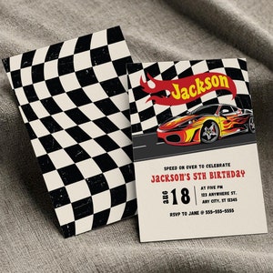 Hot Cars Wheels Geburtstagseinladung Vorlage |  Schnelles Rennauto-Geburtstag einladen | Bearbeitbare Geburtstagseinladung | Rennauto bedruckbare Digital Download