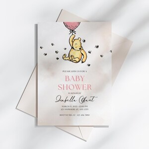 Classic Winnie The Pooh Baby Shower Invitation | Editable Template | Winnie Pooh Baby Shower Party | Oh Boy Baby Shower Invite