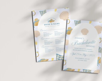 Coastal Bachelorette Invitation and Itinerary Template | Last Toast on the Coast | Bachelorette Invitation Beach Bachelorette Canva Template