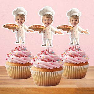 Pizza Chef Pizza Party Personalized Face Cupcake Toppers | Pizza Chef Cupcake Toppers | Pizza Party Theme