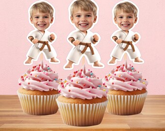 Karate Personalized Face Cupcake Toppers | Custom Face Toppers | Birthday Decor | Custom Party Decor | Personalized Birthday Decor