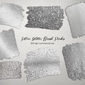 Zilveren verfstreken clipart | Zilverfolie | Zilver Glitter digitale PNG | PNG-indeling | Direct downloaden voor commercieel gebruik