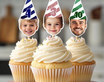 Décorations de paillettes personnalisées pour cupcakes | Toppers visage de bébé | Décoration d'anniversaire pour tous les âges | Décoration de fête personnalisée | Décoration d'anniversaire personnalisée
