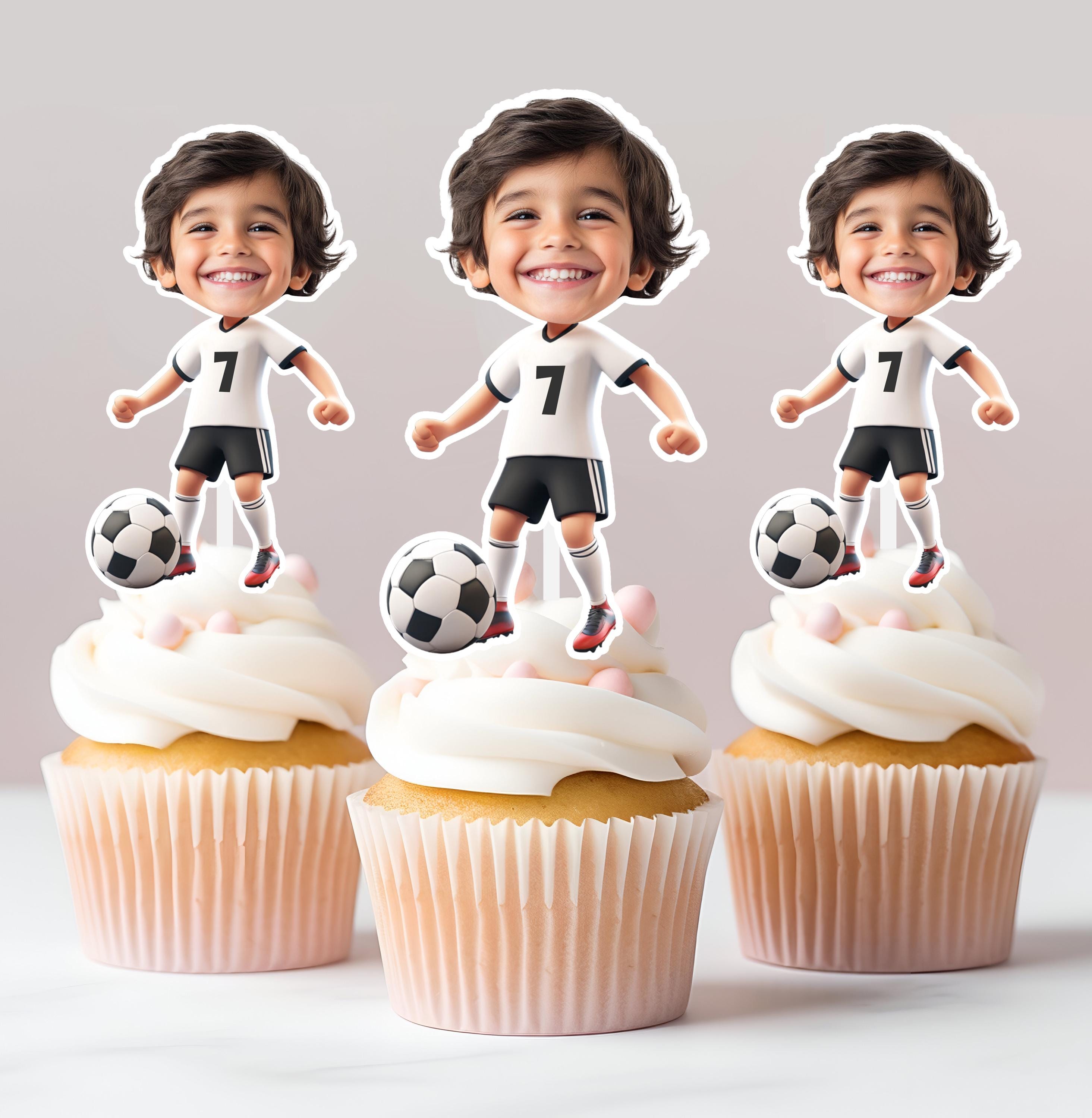 Soccer Player Personalized Face Cupcake Toppers | Custom Face Toppers | Birthday Decor | Custom Party Decor | Personalized Birthday Decor