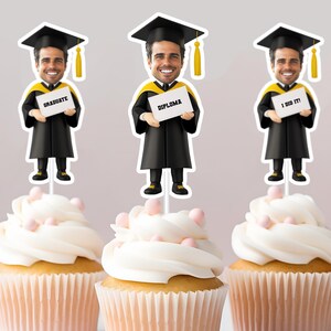 Graduate Personalized Face Cupcake Toppers | Face Toppers | First Birthday Decor | Custom Party Decor | Personalized Birthday Decorations