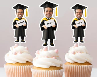 Graduate Personalized Face Cupcake Toppers | Face Toppers | First Birthday Decor | Custom Party Decor | Personalized Birthday Decorations