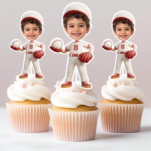 Baseball Personalized Face Cupcake Toppers | Custom Face Toppers | Birthday Decor | Custom Party Decor | Personalized Birthday Decor