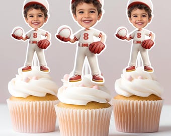Baseball Personalized Face Cupcake Toppers | Custom Face Toppers | Birthday Decor | Custom Party Decor | Personalized Birthday Decor