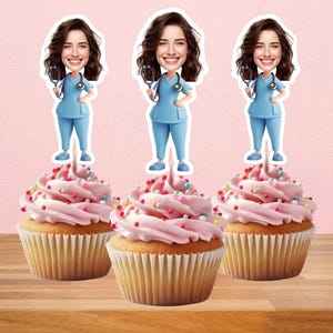 Nurse Personalized Face Cupcake Toppers | Custom Face Toppers | Birthday Decor | Custom Party Decor | Graduation Party Favor