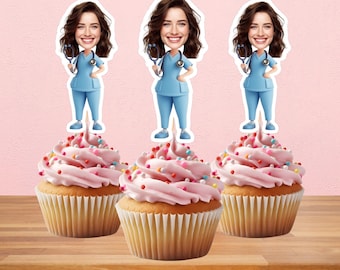 Nurse Personalized Face Cupcake Toppers | Custom Face Toppers | Birthday Decor | Custom Party Decor | Graduation Party Favor