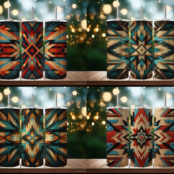 Ensemble de gobelets fins 20 oz à motif Navajo traditionnel | Conception par sublimation | Fichier PNG | Aztèque | Papier pour verre fin, 20 oz | Imprimé tribal
