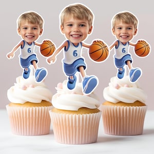 Basketball personalisierte Gesicht Cupcake Toppers | Benutzerdefinierte Gesicht Topper | Geburtstag Dekor | Benutzerdefinierte Party Dekor | Personalisierte Geburtstagsdekoration