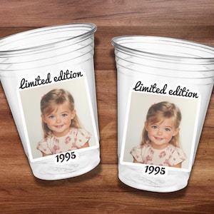 Vintage 1995 Benutzerdefinierte Plastik Partybecher | EST 1995 Personalisierte Geburtstag Benutzerdefinierte Gesicht Partybecher | Personalisierte Geburtstagstassen