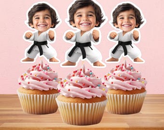 Karate Personalized Face Cupcake Toppers | Custom Face Toppers | Birthday Decor | Custom Party Decor | Personalized Birthday Decor