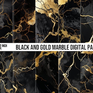 Schwarz und Gold Marmor Digitales Papier | Nahtloser schwarzer Marmor | Goldmurmeln | Marmor Hintergründe | Digitaler Download für Scrapbook Papier