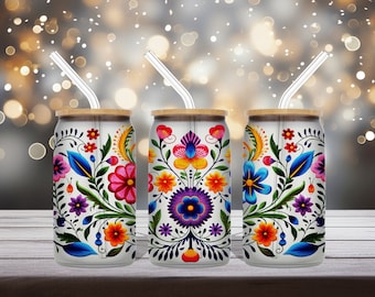 Mexican Flower 16Oz Libbey Glass Wrap | Sublimation Design | Mexico | Digital Download | Talavera | Seamless Wrap