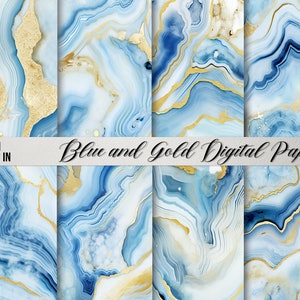 Light Blue Agate Digital Paper | Light Blue Marble and Gold Paper | Blue Geode | Made For Commercial Use | Agate Digital Paper