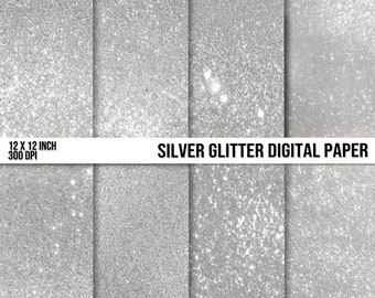 Silver Glitter Digital Papers | Glitter Paper Textures | COMMERCIAL USE | Digital Backdrop | Silver Glitter Texture | Scrapbook Clipart