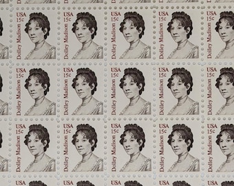 Hoja vintage Scott n.° 1822 de 1980 de Dolley Madison de 15 centavos con 150 sellos estadounidenses / Objetos de colección de la Primera Dama de Estados Unidos (con algunos defectos*)