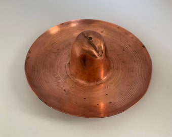 Small Vintage Solid Copper Mexican Sombrero Ashtray