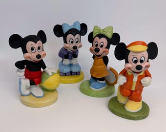 Vintage Lot of 4 Disney Gift-Ware Walt Disney Productions Mickey Mouse and Minnie Mouse Bisque Porcelain Sports 4" Figurines