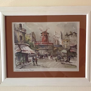 Vintage Framed Watercolor Print by French artist Lucien Delarue - Paris Le Moulin Rouge | Watercolor Print, French Home Decor