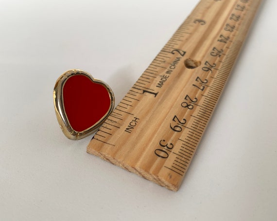 Ruby Red Enamel Heart Shape Stud Earrings, Gold A… - image 3