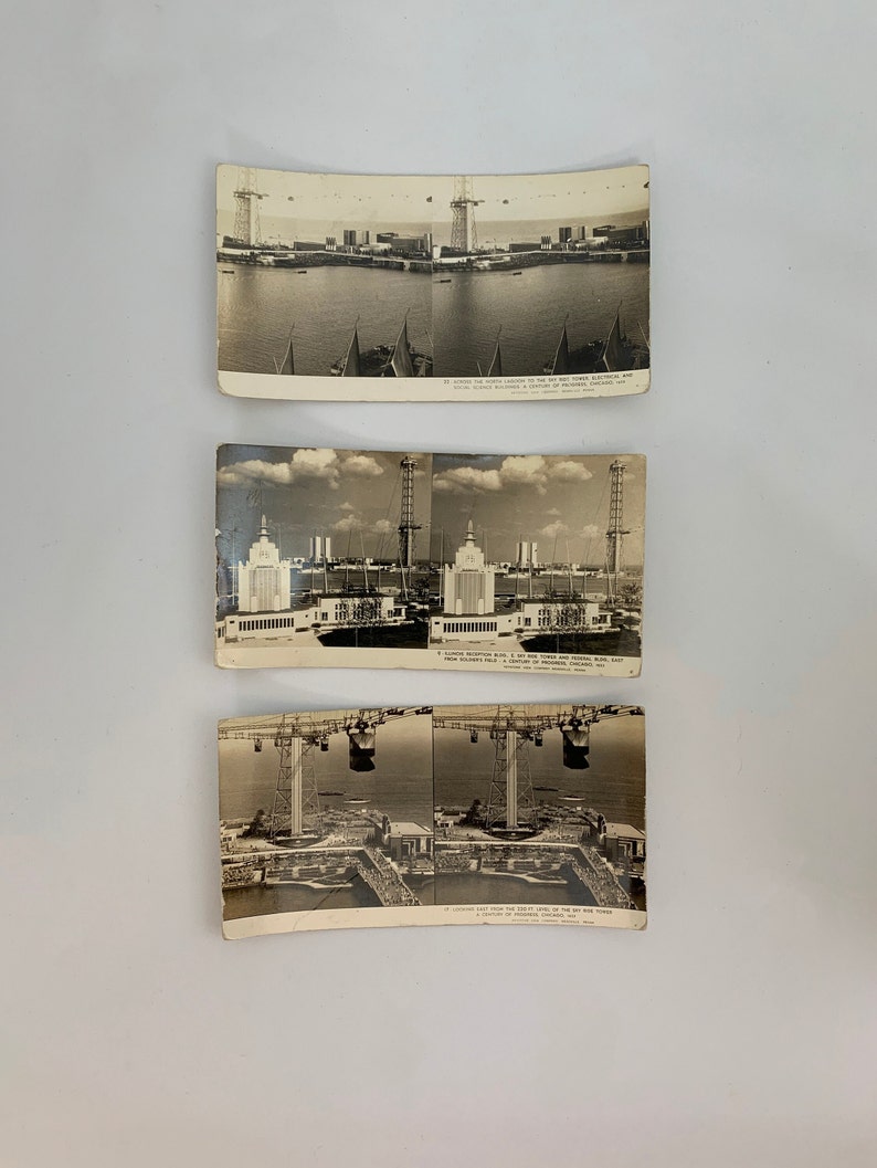 1933 Sky Ride Tower Chicago World Fair Lot of 3 Stereoscope/Stereograph Cards A Century of Progress Memorabilia, Keystone View Company image 1