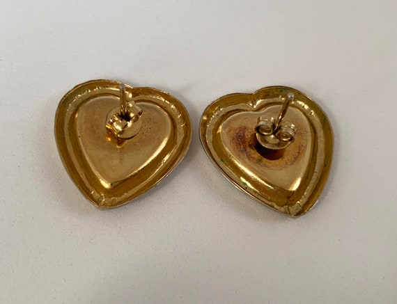 Ruby Red Enamel Heart Shape Stud Earrings, Gold A… - image 6