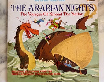 Vintage 1970 The Arabian Nights The Voyages of Sinbad and the Sailor, Vinyl Record and Book | A Disneyland Record, ST3988