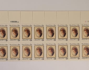 Sellos antiguos Scott n.° 1926 de 1981 de 18 centavos de Edna St. Vincent Millay, bloque de 20 placas sin usar / Sellos postales de USPS, efímeras de poesía