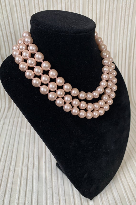 Vintage Signed Richelieu Faux Pink Pearl Three Lay