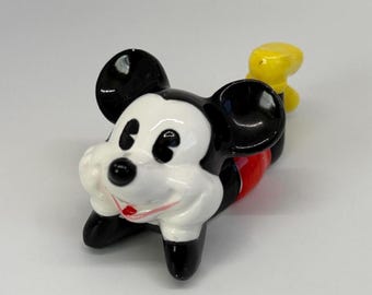 Vintage 1970s Pie-Eyed Mickey Mouse Laying Down Ceramic Figurine (Flaws*) | Walt Disney Productions, Made in Japan, Bookshelf Decor