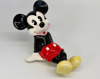 Vintage 1970s Pie-Eyed Mickey Mouse Laying Back Ceramic Figurine (Some Flaws*) | Walt Disney Productions, Made in Japan, Bookshelf Decor