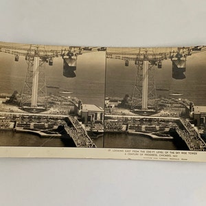 1933 Sky Ride Tower Chicago World Fair Lot of 3 Stereoscope/Stereograph Cards A Century of Progress Memorabilia, Keystone View Company image 3
