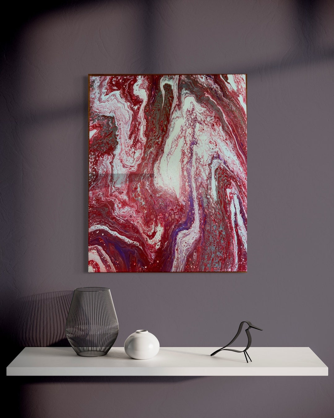 Abstract Wall Art on Canvas, Home Decor, Red and Grey Acrylic Paint ...