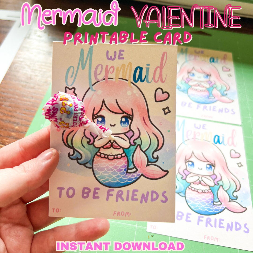 Mermaid Valentine Cards: Printable Class Valentines (PNG & PDF) - Etsy