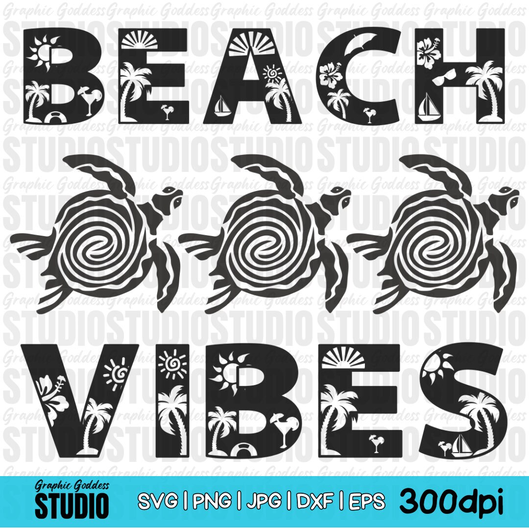 Beach Vibes Tropical Sea Turtle SVG Summer SVG Beach Palm Tree Design