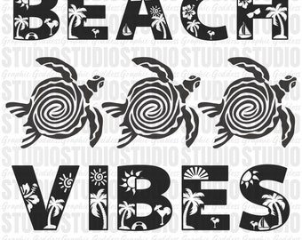 Beach Vibes Sea Turtle SVG: Palm Tree Design (Digital Download)