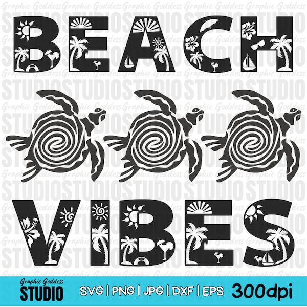Beach Vibes Tropical Sea Turtle SVG | Summer SVG | Beach Palm Tree Design | Digital Download | Sublimation or Cricut Cutting Files