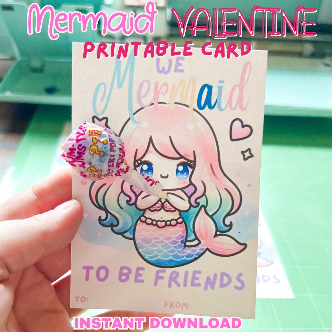 Mermaid Valentine Cards: Printable Class Valentines (PNG & PDF) - Etsy
