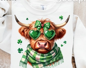 St. Patrick's Day Highland Cow Shirt Sublimation Design (PNG Digital Download)