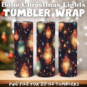Boho Lights Tumbler Wrap / Diseño de vaso con temática navideña boho / Vaso digital delgado PNG