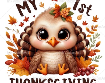 Min första Thanksgiving PNG, Thanksgiving PNG, Kalkon PNG, Baby Thanksgiving png, Babykalkon PNG, 1:a Thanksgiving, Bebisens första, Sublimering