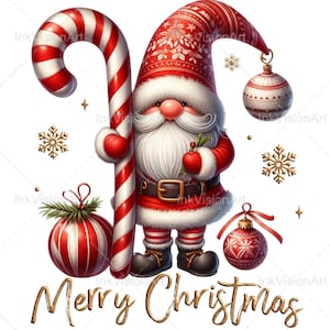 Merry Christmas Gnome PNG, Christmas Gnome PNG, Santa Gnome PNG, Candy Cane Gnome png, Gnome png, Gnome Shirt Design, Sublimation