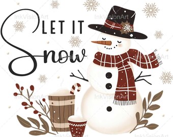 Pupazzo di neve invernale PNG, Neve PNG, Lascia che nevichi PNG, Inverno Png, Lascia che nevichi pupazzo di neve png, Natale png, Design maglietta invernale, Sublimazione