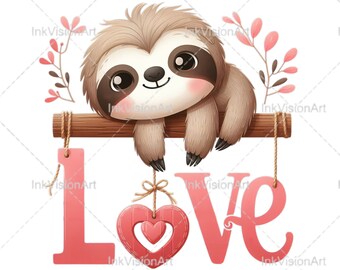 Valentine Sloth PNG, Sloth PNG, Sloth Love PNG, Cute Sloth Png, Valentine Sloth Svg, Sloth Love Svg, Sloth Svg, Sublimation