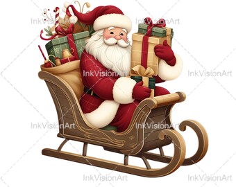 Santa en trineo PNG, Santa PNG, Navidad PNG, Santa Decor Png, Santa en trineo Svg, Santa Svg, Navidad Svg, Descargas de sublimación