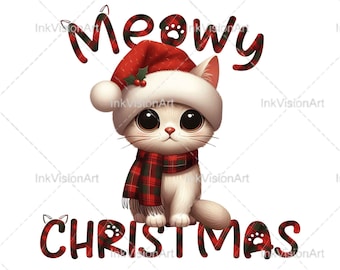 Meowy Christmas PNG, Jul PNG, Katt PNG, Meowy Christmas Svg, Jul Svg, Katt Svg, Juldekor, Sublimering