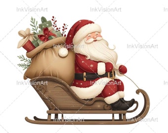 Santa en trineo PNG, Santa PNG, Navidad PNG, Santa Decor Png, Santa en trineo Svg, Santa Svg, Navidad Svg, Descargas de sublimación